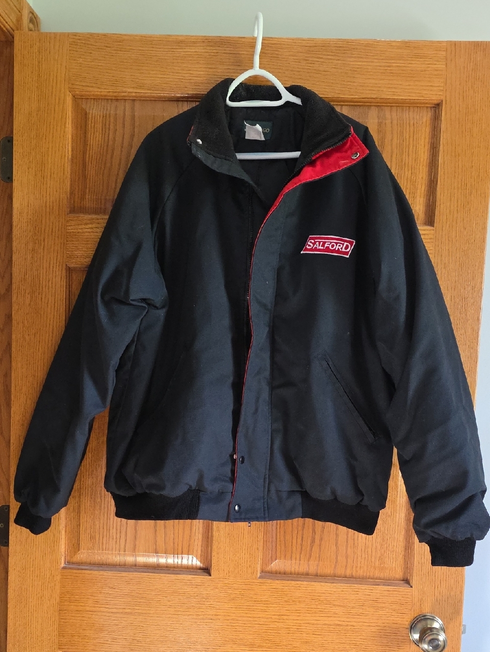 Men's Black Bomber Jacket with Red Trim
